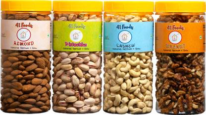 41 foods Combo pack of Walnuts Pistachios Almonds Cashews | Pista Kaju Badam Akhrot 2 KG Cashews, Almonds, Pistachios, Walnuts