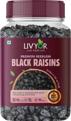 LIVYOR Afghani Seedless Black Raisins | Dry Fruits Raisins