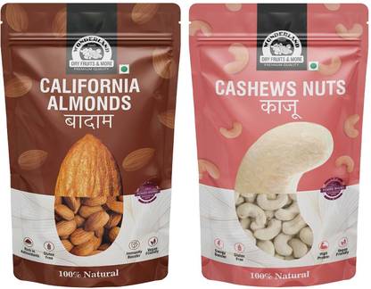 WONDERLAND Almonds & Cashews Combo Pack Of 2 (200g Each) Cashews, Almonds