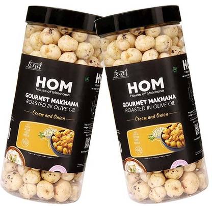 HOM House Of Makhana 130g Cream & Onion X2 Gourmet Makhana Jar Roasted Fox Nut