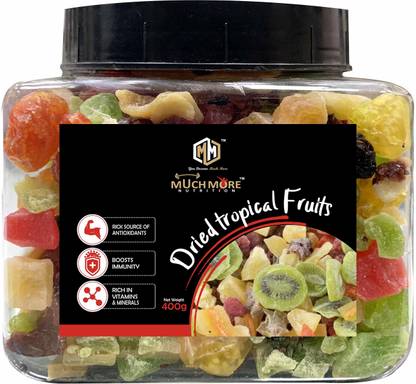 Muchmore |Premium Mix Dried Tropical Fruits|Sun Dried Fruits|Contains Strawberry/Kiwi/Mango/Pineapple/Papaya/Cran Berriers/Black Raisins|NO SUGAR ADDED| Assorted Fruit
