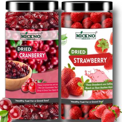 mickno organics Combo of 2 Dried Cranberry Slice & Dried Whole Strawberry ,Healthy Dry Fruits, Strawberries, Cranberries