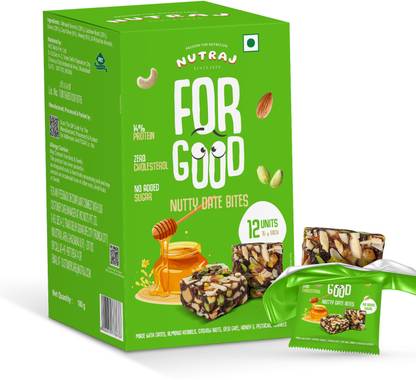 Nutraj Nutty Date Bites 180g (15g x 12), Desi Ghee Barfi, Dry Fruits Dates, Almonds, Cashews, Pistachios