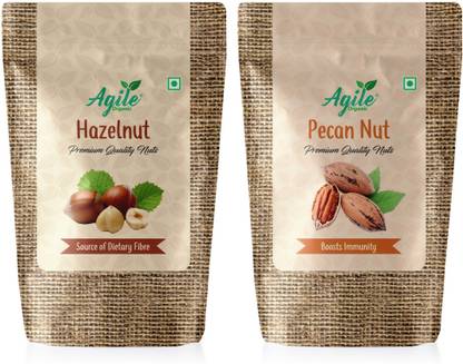 Agile Organic Premium Jumbo Hazel Nuts & Pecan Nuts Combo | Small Pack | 100 Grams Hazelnuts, Pecans