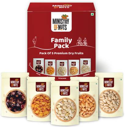 Ministry Of Nuts Pack Of 5 Premium Dry Fruits Almonds, Pista, Cashews, Raisins, Dates 50g Each Assorted Nuts