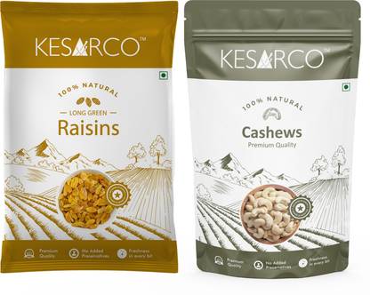 KESARCO Dry Fruits Combo Pack, Cashew & Raisin 200 gm Each, Kaju & Kishmish Pack-400 gm Cashews, Raisins