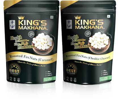 KING'S MAKHANA BIG SIZE Crunchy Fox Nuts Combo 60g Each Zip-Lock Resealable Pouches Fox Nut