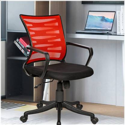 KVS INDIA ZIGZAG RED Low Back Royal Ergonomic Desk Mesh Chair in Red Color Fabric Office Adjustable Arm Chair