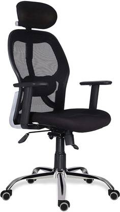 Lakdi Contemporary Ergonomic Armrest Headrest Adjustable Mesh Chair for Conference, Study Office Swivel High Back Black Fabric Office Executive Chair