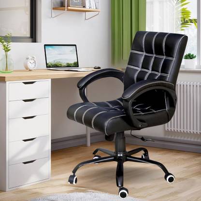 Newturn Funk Premium Medium Back Ergonomic Chair With Spacious Cushion Seat, Leatherette Office Executive Chair