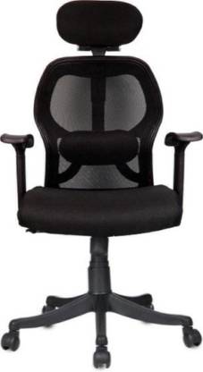 Rajpura Matrix High Back Revolving Chair with Headrest and Centre Tilt Mechanism in Black Fabric and Black mesh/net back Fabric With Nylon Base Fabric Office Executive Chair Fabric Office Executive Chair