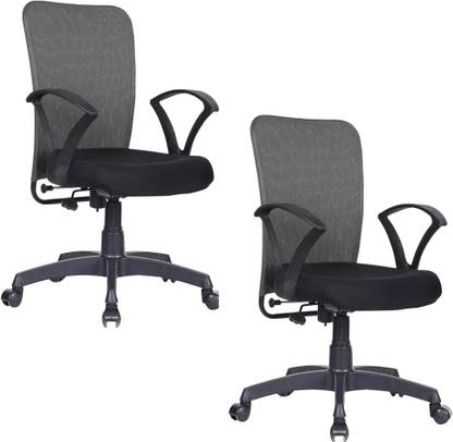 MAESTRO Office Arm Chair with Metallic Frame, Mesh Back, Nylon Base,& Adjustable Handle Fabric Office Arm Chair
