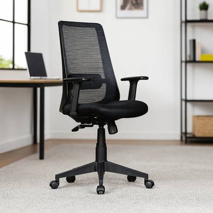 VRIKSHH Mid Back Office Chair|Computer Chair With Headrest| Chair for Long Sitting | Mesh Office Adjustable Arm Chair