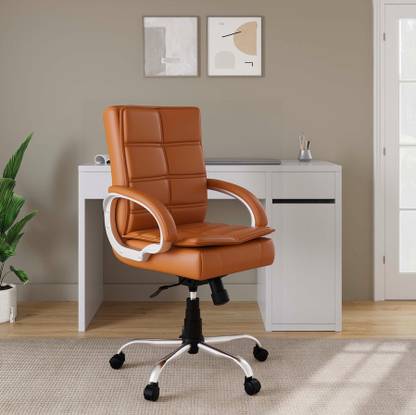 RM HOME Mary Tan Leatherette Office Arm Chair