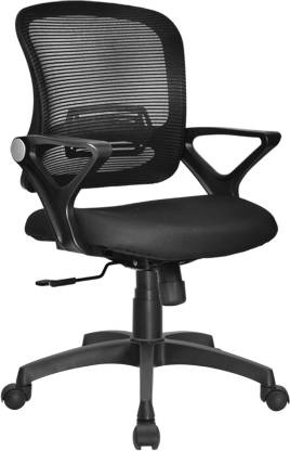 THEOFFICEROOM ™ Medium Back Cherry Fixed Arm Rest Office High Cushion Rolling Chair Fabric, Mesh Study Arm Chair