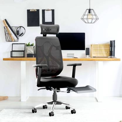 CELLBELL CELLBELL C190 Berlin High Back Executive Chair with Footrest, 3D Armrest, Black Mesh Office Adjustable Arm Chair