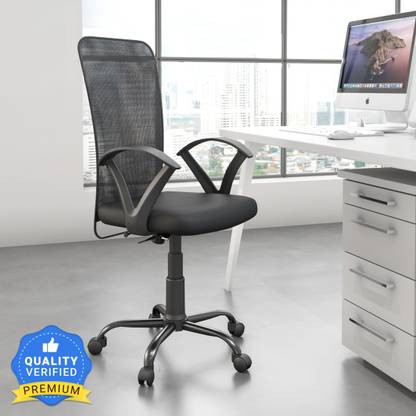 Nilkamal Hanoi Mid Back Ergonomic | Adjustable Height | Swivel | Push Back | Executive Fabric Office Arm Chair
