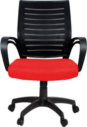 Rajpura Boom Medium Back Revolving Chair with Centre Tilt mechanism in Red Fabric and Black mesh/net back Fabric Office Executive Chair