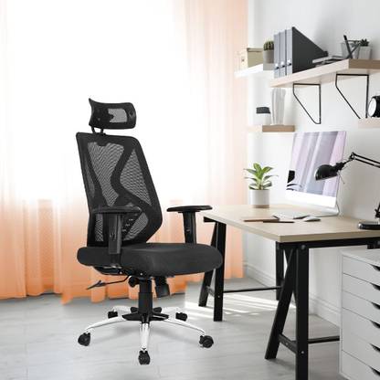 SAVYA HOME Pinnacle High Back Ergonomic Office Chair |3D Adjustable Arms |2D Headrest|Black Mesh Office Executive Chair