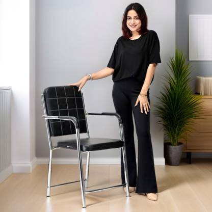 SOMRAJ Office Chair arm Rest with Steel Frame and Cushioned seat Back Leatherette Office Visitor Chair