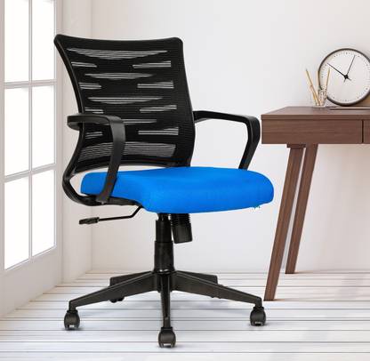 TEAL Pablo Mid Back Mesh Office Executive Ergonomic Chair Blue Fabric Office Arm Chair