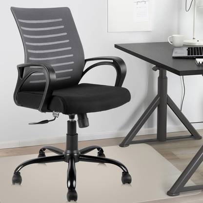 एस्ट्राइड Ace Mid Back Height Adjustable Revolving Chair with Tilt Lock Metal Base, Grey मैश ऑफिस आर्म चेयर