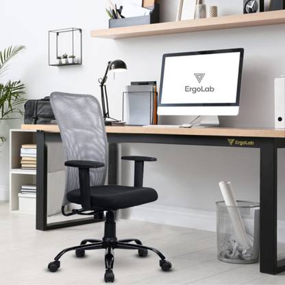 ErgoLab Solid Office Chair with Cushion Seat and Armrests, Single Lock Mechanism Mesh Study Arm Chair