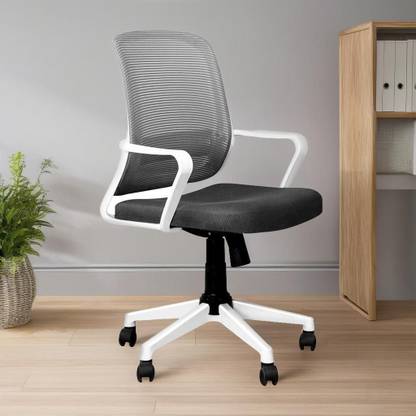 Oakcraft Ergonomic Home Office Desk White Mesh Chair with Lumbar Back Support Mesh Office Arm Chair