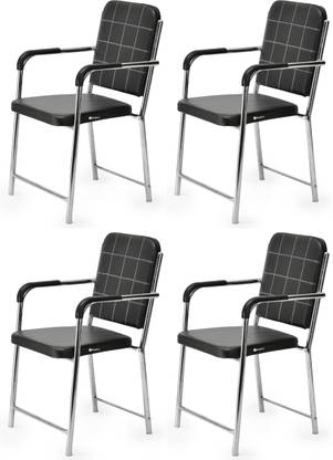 KITHANIA Office Reception Study Chair| Black With Arms | Heavy Duty Frame| Leather Office Arm Chair
