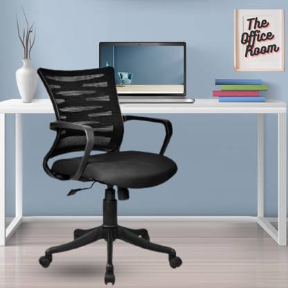 THEOFFICEROOM ™ Mesh Medium Back KAABEL Fixed Armrest With comfortable work from home Fabric, Mesh Office Arm Chair