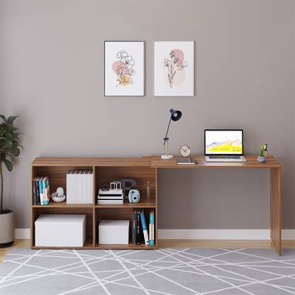 FURNEASER Maggen Computer Office Table with BookShelf, Workstation, Foldable Study Table, Engineered Wood Study Table