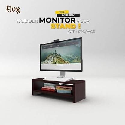 Flux Monitor Stand Two Tier Mini with Two Wooden Legs Organizer Ergonomic Engineered Wood Study Table