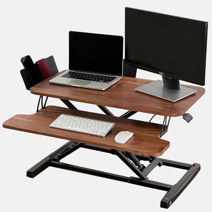 FLOWLYF Solid Wood Standing Desk Converter 11 – 51 cm| keyboard tray 80 x 65 cm Solid Wood Study Table