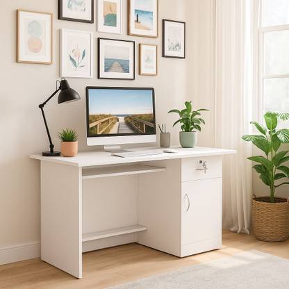 NITYAM Premium Quality Computer Table With Drawer Keyboard Tray for Storage Engineered Wood Office Table