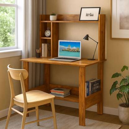 Callas | Wooden Study Table with Hutch & Bottom Storage | Computer Table | Engineered Wood Multipurpose Table