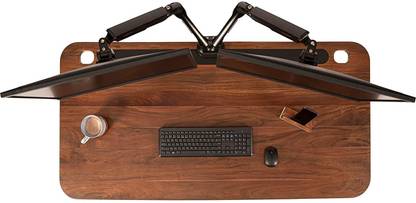 FLOWLYF Flowdesk™ 2 Height Adjustable Desk up 63 -127 cm Walnut Max Size (5*2.5 Feet) Engineered Wood Office Table