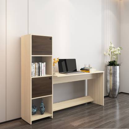 spacesbyU Duocia Study Table with Cabinet and Open Storage | Computer Table | Engineered Wood Study Table
