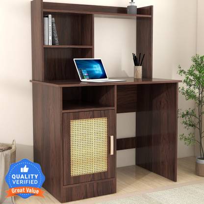 Mintwud from Pepperfry Suzume Hutch Desk in Walnut Colour with Cabinet Engineered Wood Study Table