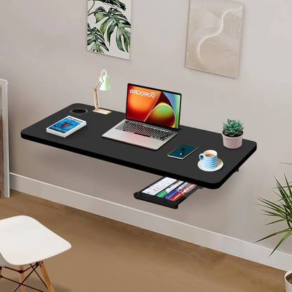 wow craft Wall-Mounted Foldable Study Table with Drawer & Cup Holder – 31x18.5 Inch Engineered Wood Study Table
