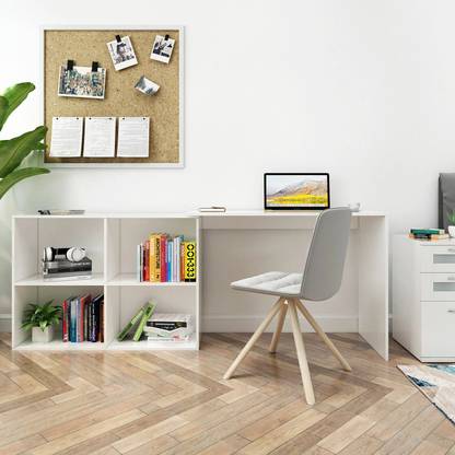 FURNEASER Maggen Computer Office Table with BookShelf, Workstation, Foldable Study Table, Engineered Wood Office Table