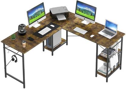 TEKAVO L Shaped Double Computer Desk with Storage Shelves,Corner Engineered Wood Office Table