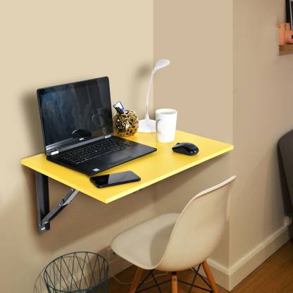 QARA Folding Wall Mounted Study Table /Office Table Stand/Laptop Table Foldable/Work Table for home Office (Yellow - 60 cm x 40cm ) - 100% Made in India Solid Wood Study Table