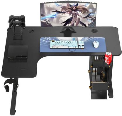 SYGA L-Shaped Gaming Table Desktop Computer Desk with LED Lights (Black) Engineered Wood Office Table