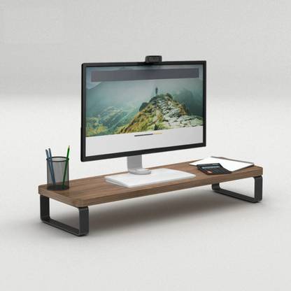 Flux Wooden Monitor Stand - Ergonomic Computer Table & Desktop Stand (Dark Walnut) Engineered Wood Office Table