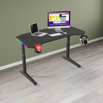 SAVYA HOME Manual Height Adjustable Table | Sit-Stand Desk, With LED Light, | Black |Size-L Engineered Wood Multipurpose Table
