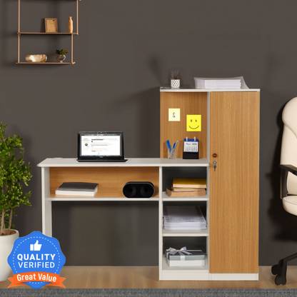 Mintwud from Pepperfry Maya Study Table In White & Teak Colour Engineered Wood Study Table