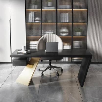 NG Decor NG Decor Cabstract Black and Gold Computer Desk Modern Writing Desk with Drawer Engineered Wood Office Table