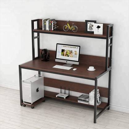 TEKAVO Multi-Layer Storage Desk, PC Laptop Open Shelf Study,--Brown (120x60x135.5 cm) Engineered Wood Office Table
