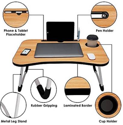 FORKTAIL SOLIAM Ghaghro Smart Multipurpose Foldable Laptop Table With Cup Holder Engineered Wood Study Table