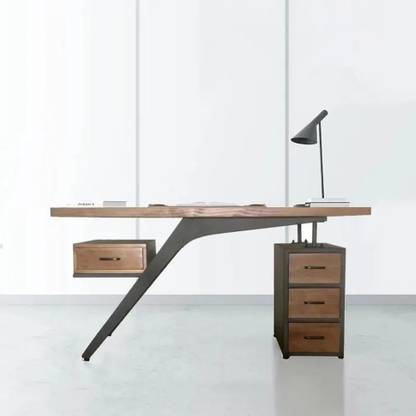NG Decor 59" Wooden Office Desk Black Computer Desk with 4 Drawers in Metal Legs Engineered Wood Office Table